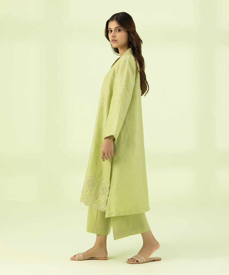 2 Piece - Embroidered Linen Suit