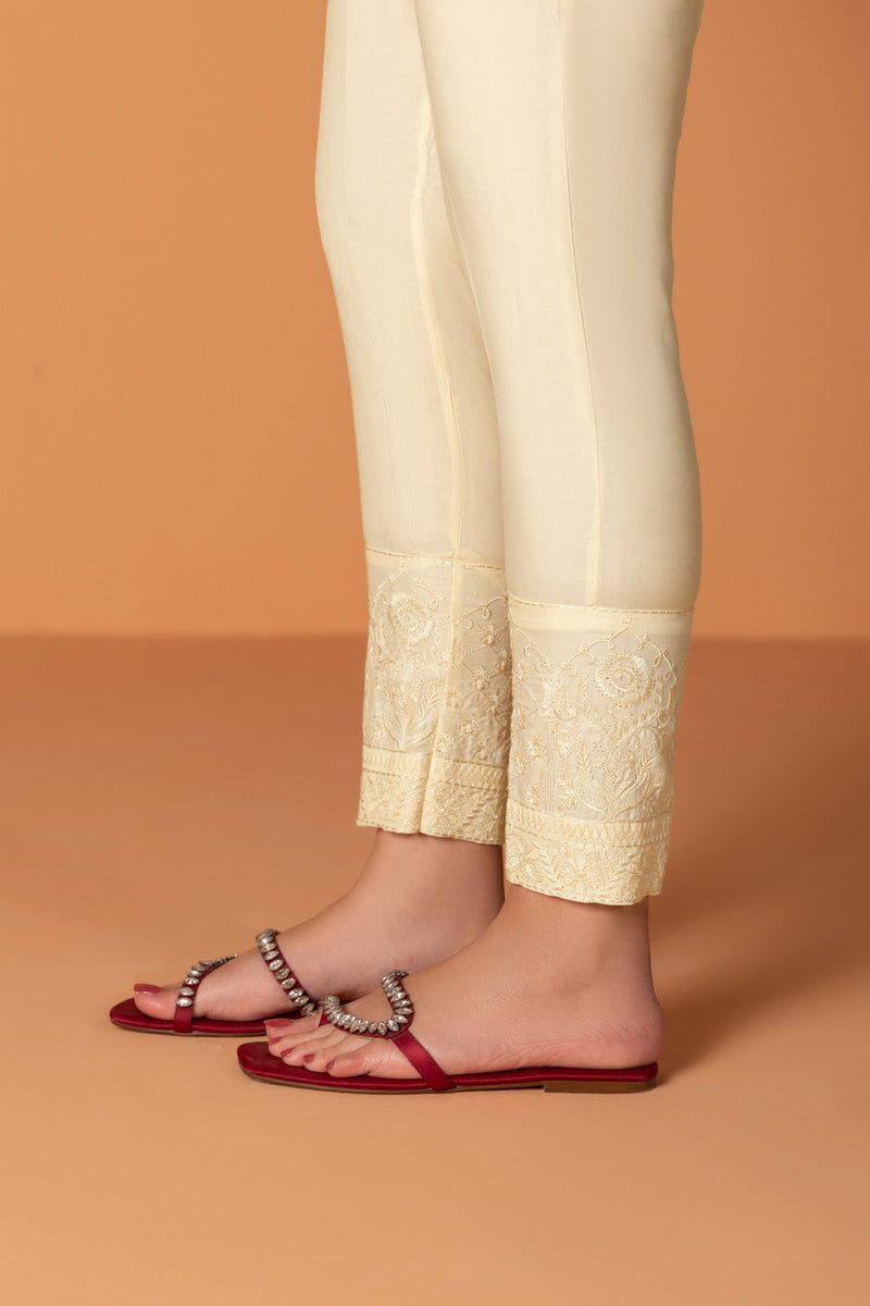 Embroidered Raw Silk Pants