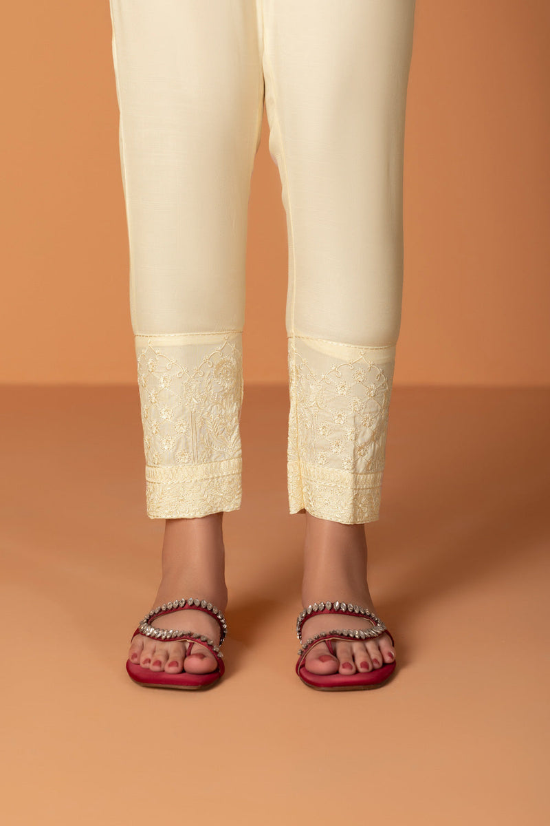 Embroidered Raw Silk Pants