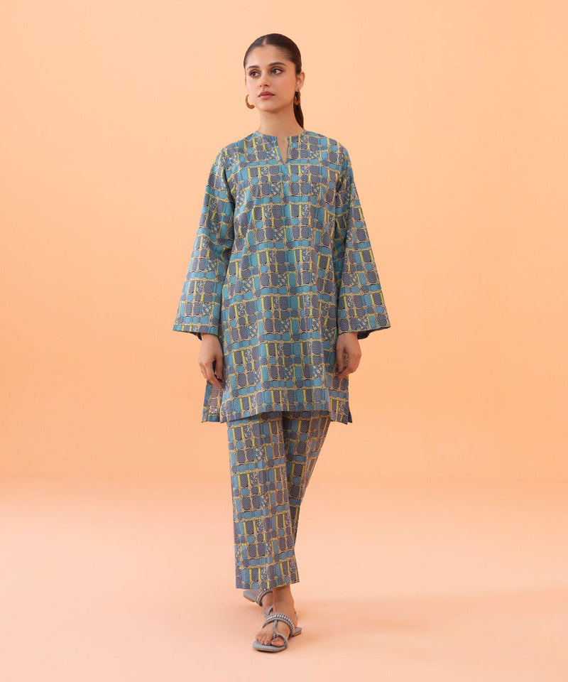 2 Piece - Printed Dobby Suit