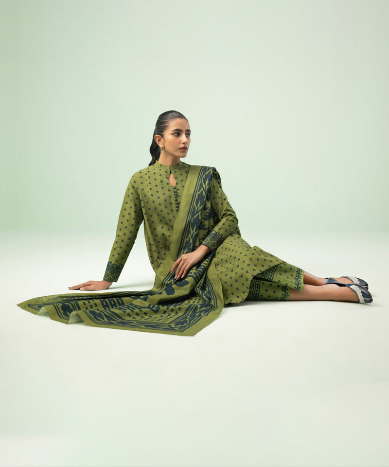 3 Piece - Printed Khaddar Suit