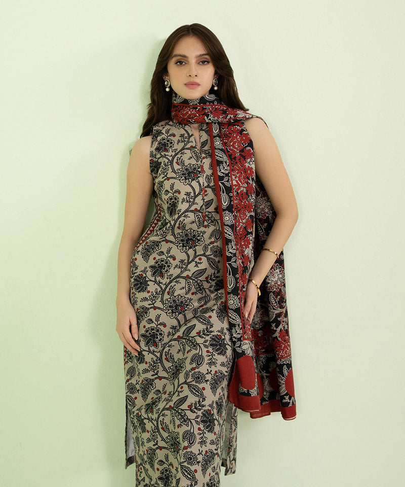3 Piece - Printed Khaddar Suit