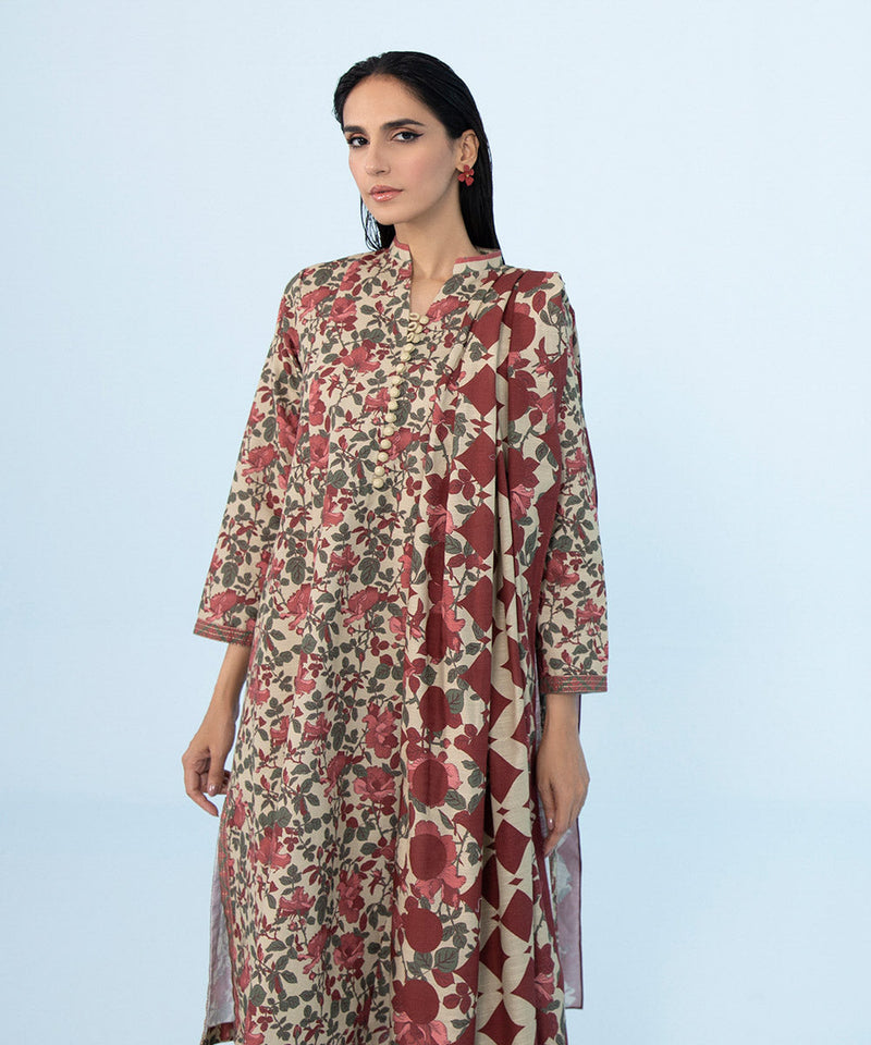 3 Piece - Printed Khaddar Suit