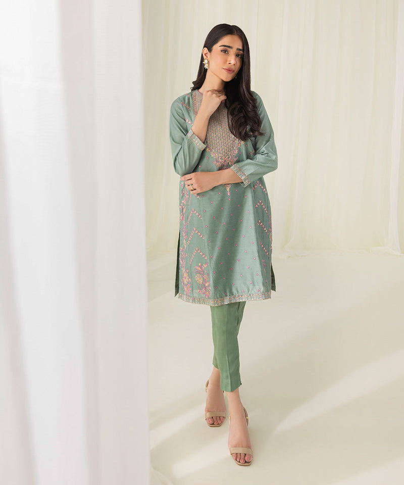 2 Piece - Embroidered Cotton Net Suit