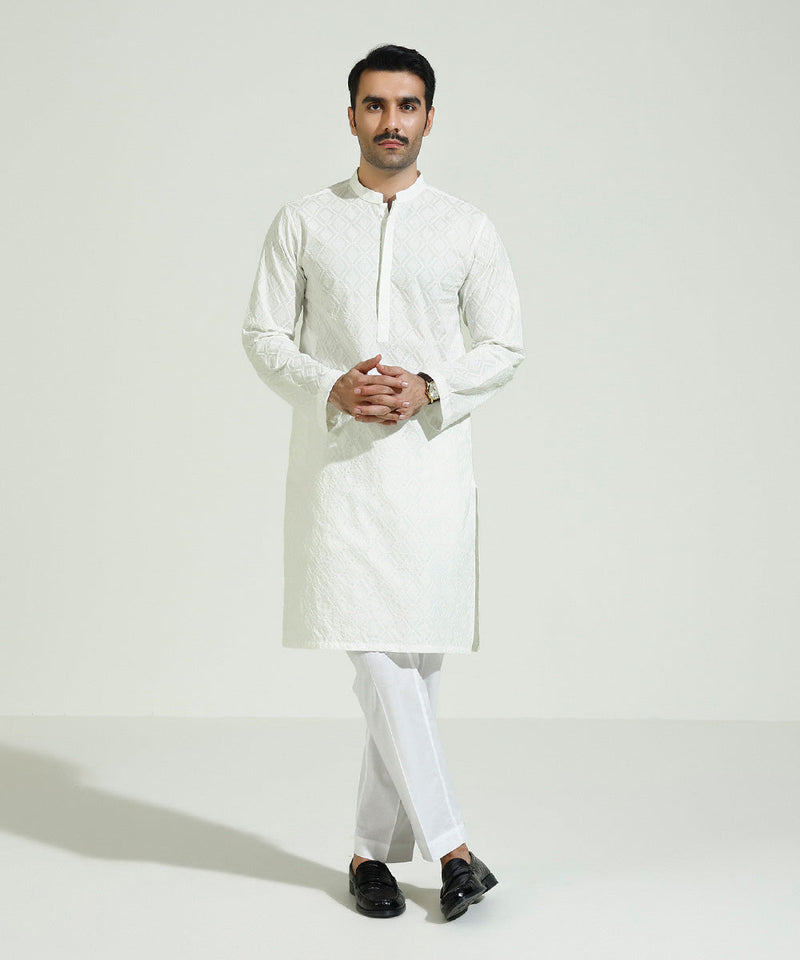 Embroidered Cotton Schiffli Kurta