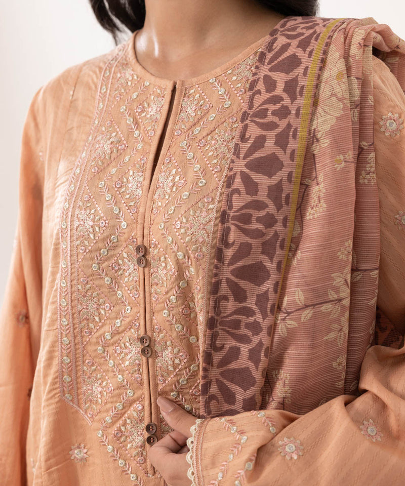 3 Piece - Embroidered Cotton Suit