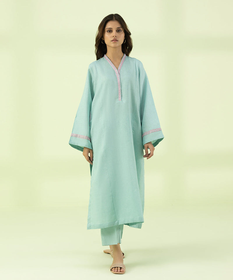 2 Piece - Embroidered Linen Suit