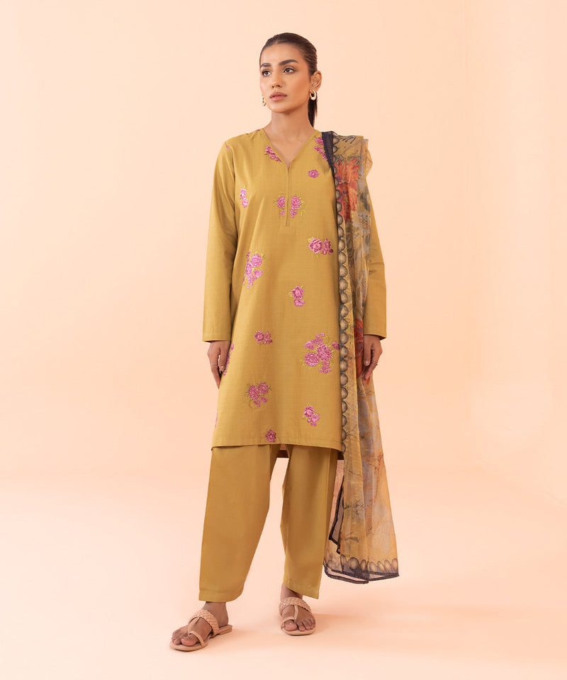 3 Piece - Embroidered Dobby Suit