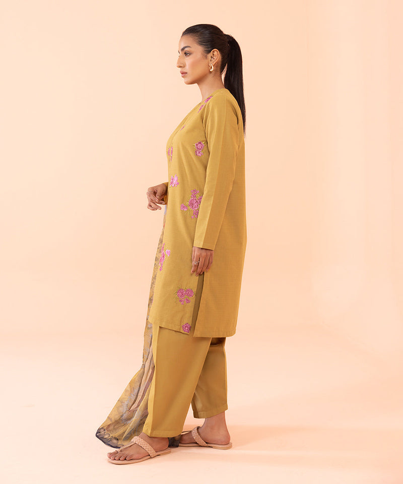 3 Piece - Embroidered Dobby Suit