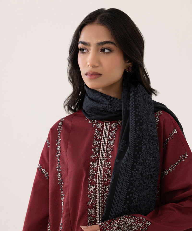 3 Piece - Embroidered Dobby Suit