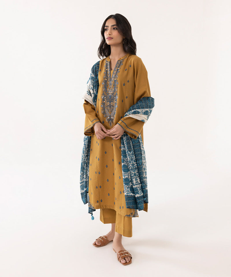 3 Piece - Embroidered Dobby Suit