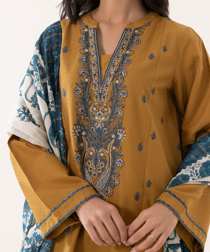 3 Piece - Embroidered Dobby Suit