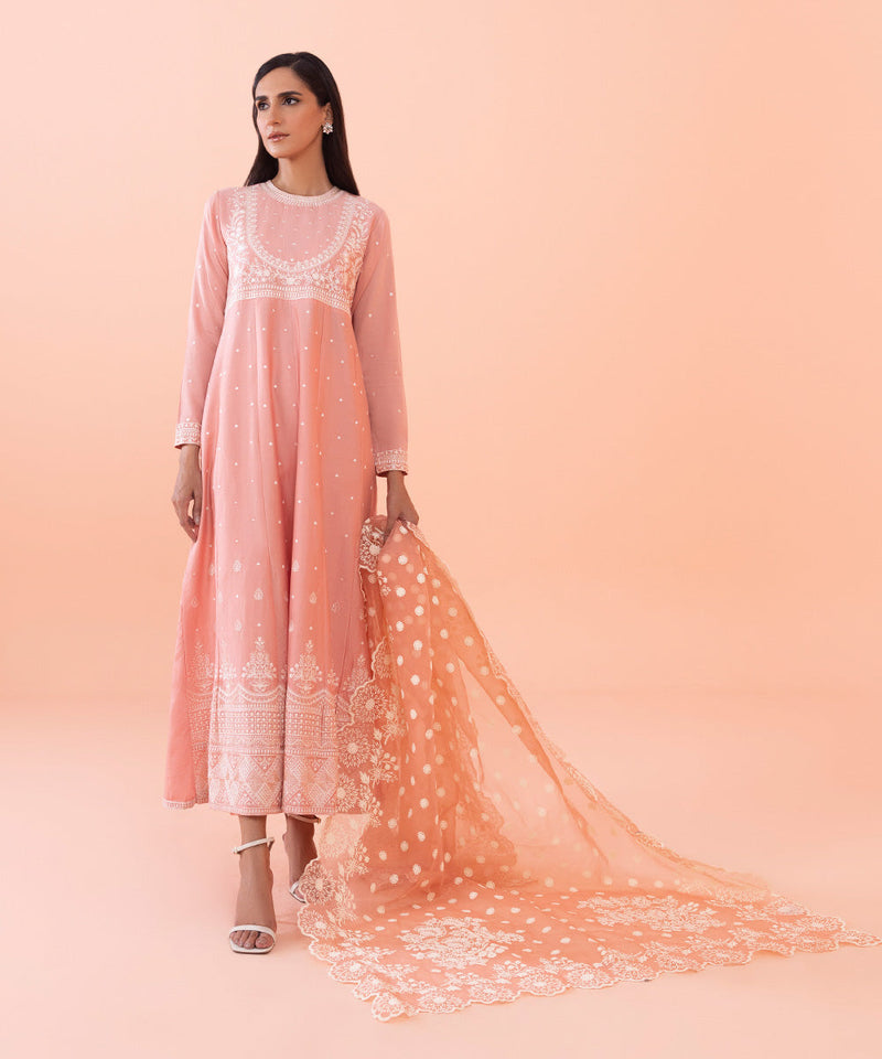 2 Piece - Embroidered Cotton Satin Suit