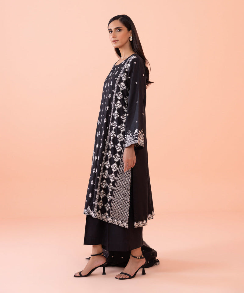 2 Piece - Embroidered Cotton Satin Suit