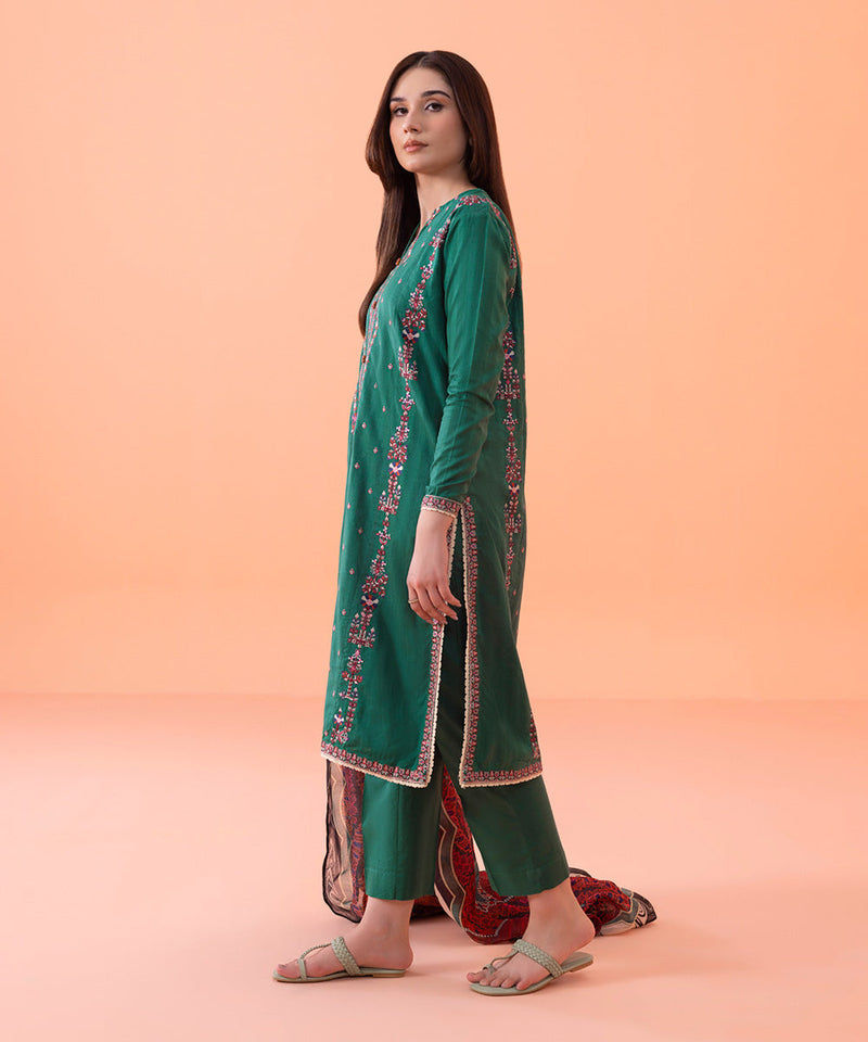 3 Piece - Embroidered Cotton Suit