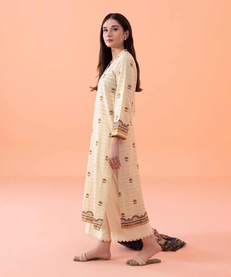 2 Piece - Embroidered Cotton Suit