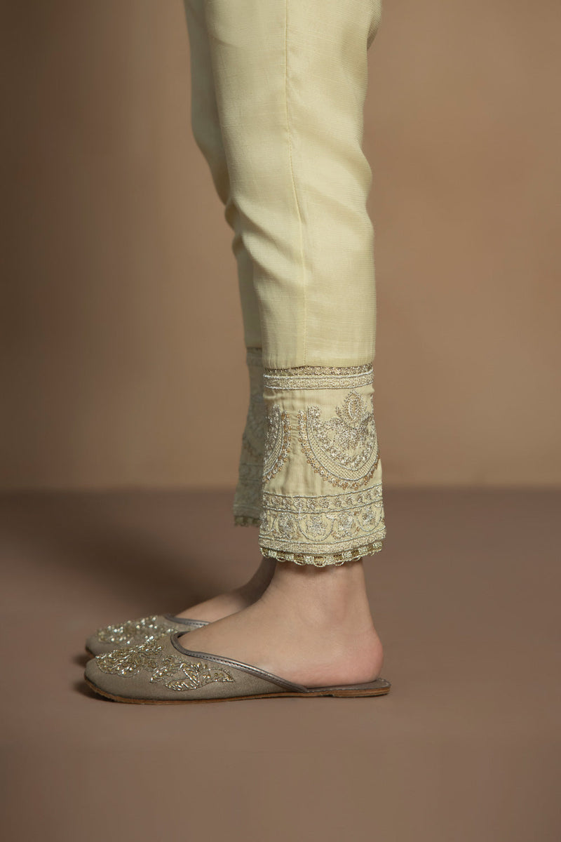 Embroidered Raw Silk Pants