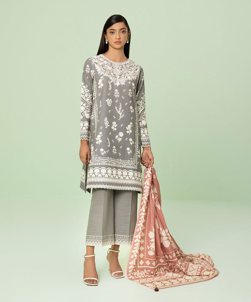 3 Piece - Embroidered Khaddar Suit