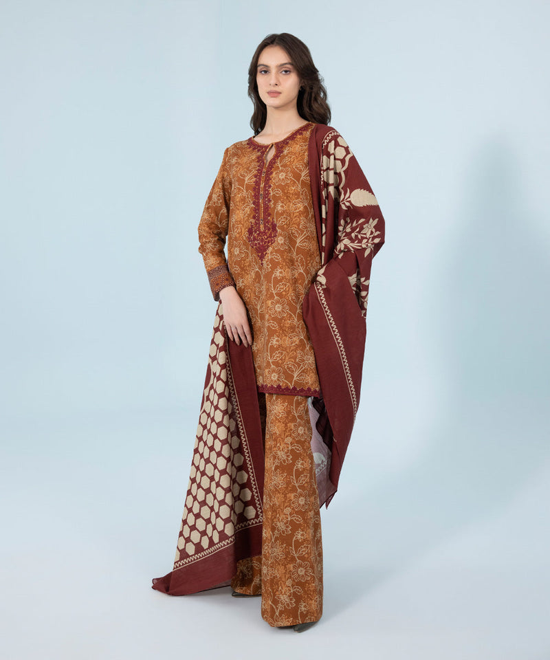 3 Piece - Embroidered Khaddar Suit