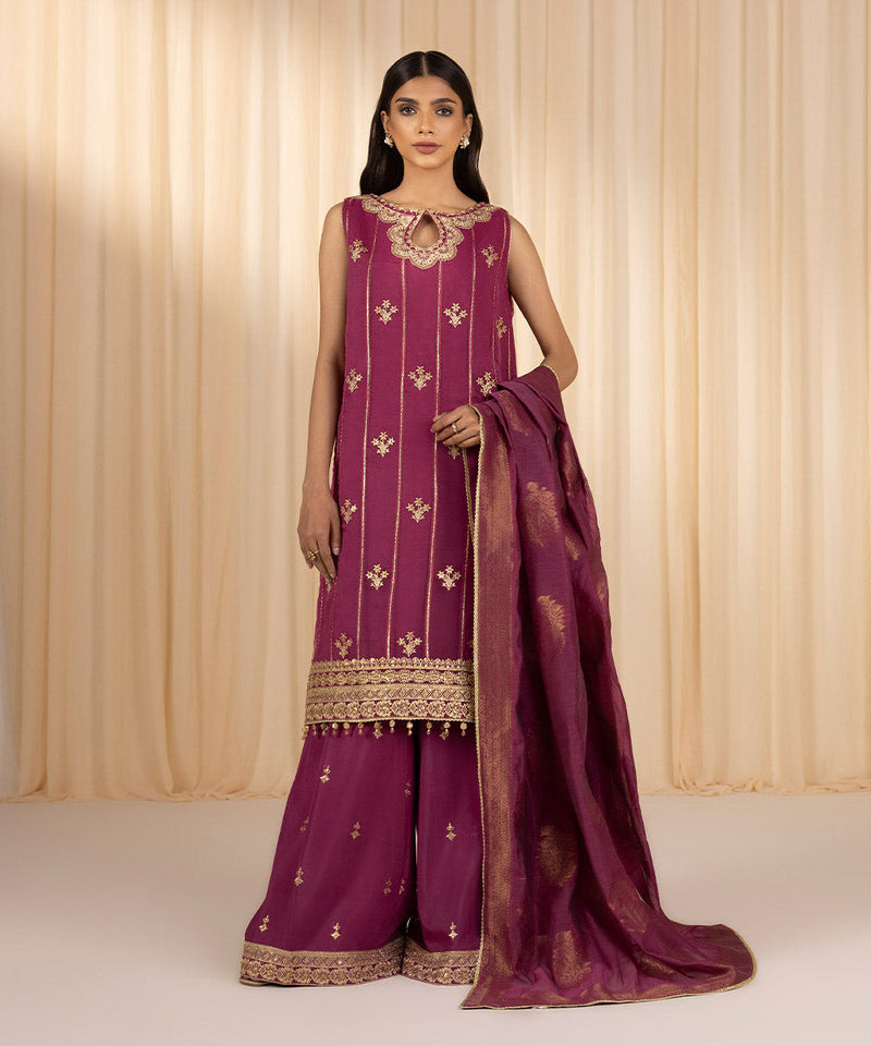 3 Piece - Embroidered Organza Suit