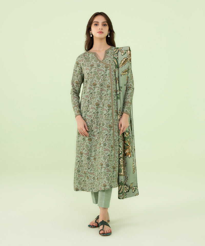 3 Piece - Printed Khaddar Suit