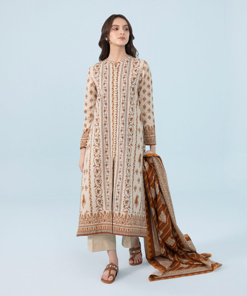 3 Piece - Printed Khaddar Suit
