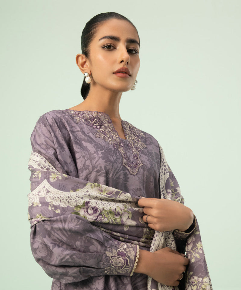3 Piece - Embroidered Linen Suit