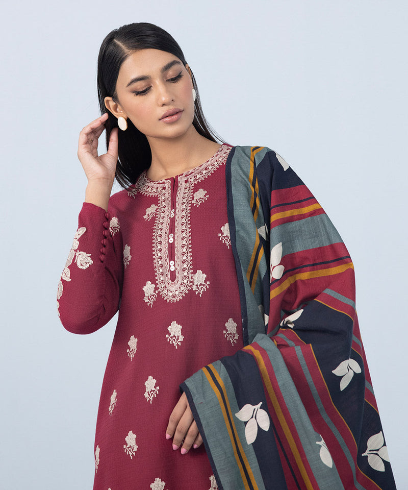 3 Piece - Embroidered Dobby Suit