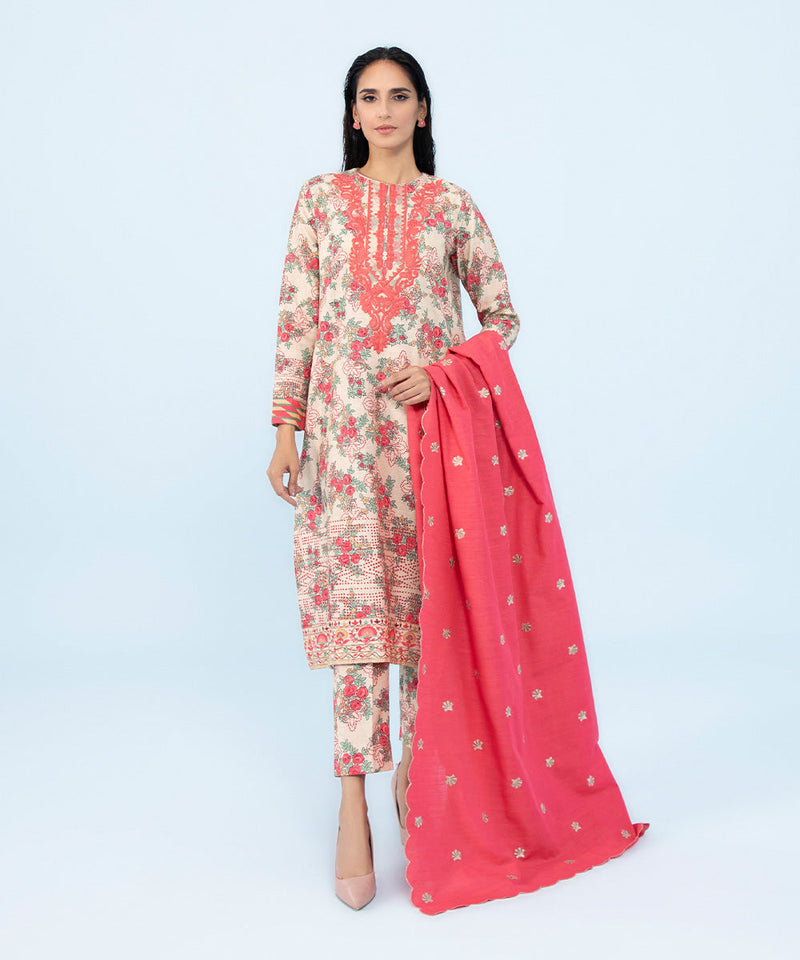 3 Piece - Embroidered Khaddar Suit