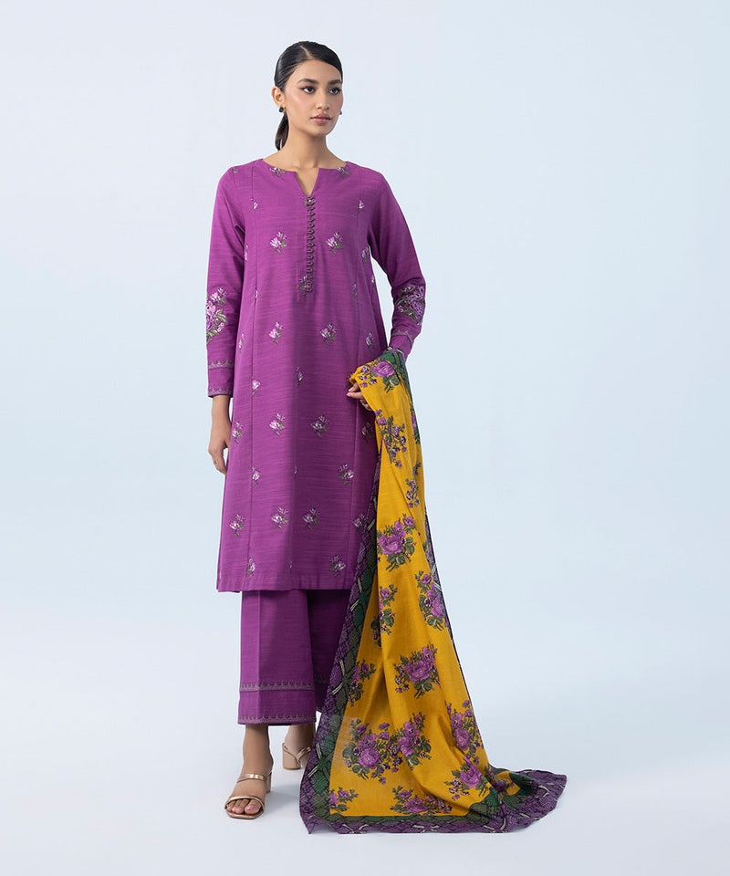 3 Piece - Embroidered Khaddar Suit