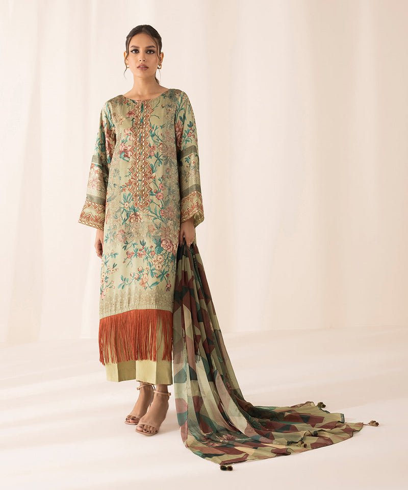 3 Piece - Printed Silk Suit