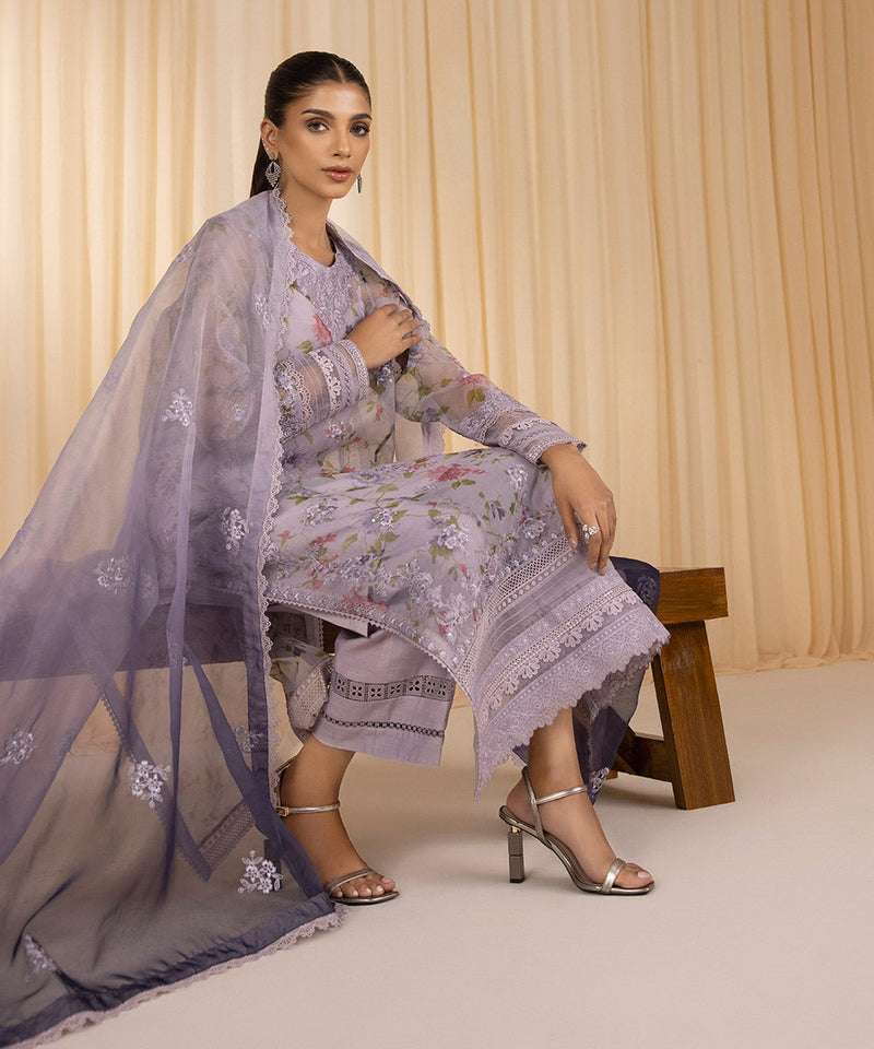 3 Piece - Embroidered Organza Suit