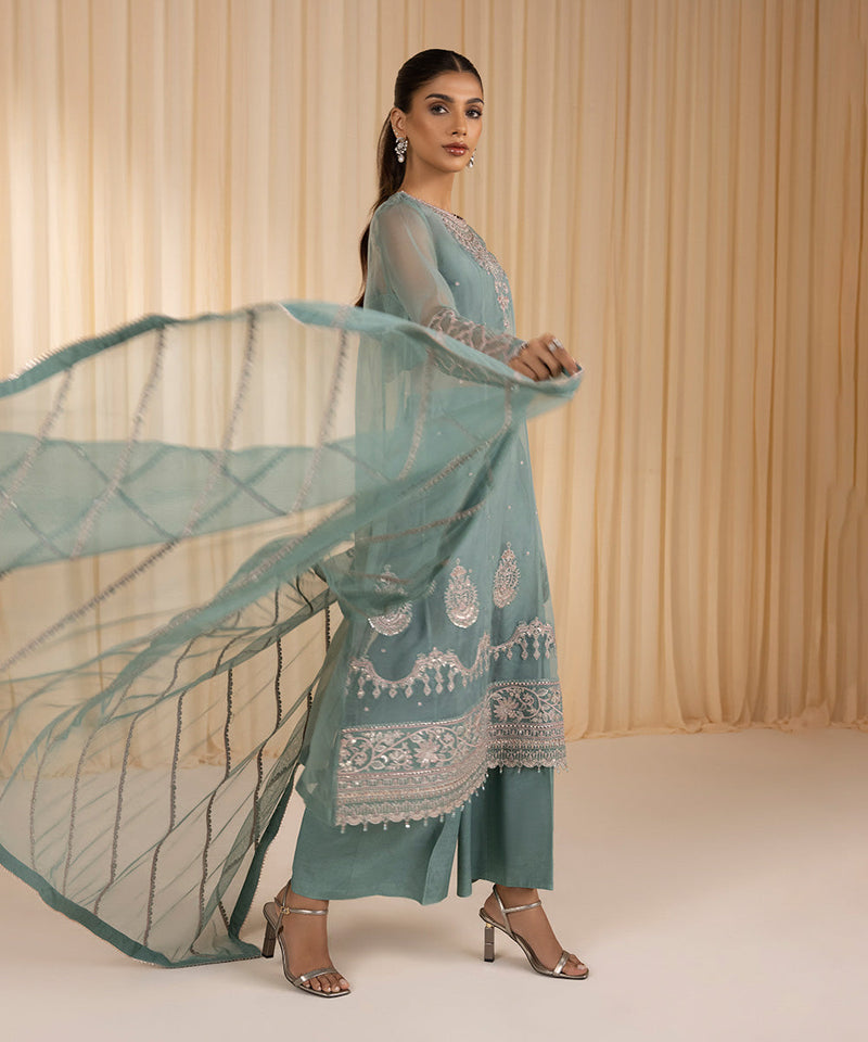 3 Piece - Embroidered Organza Suit