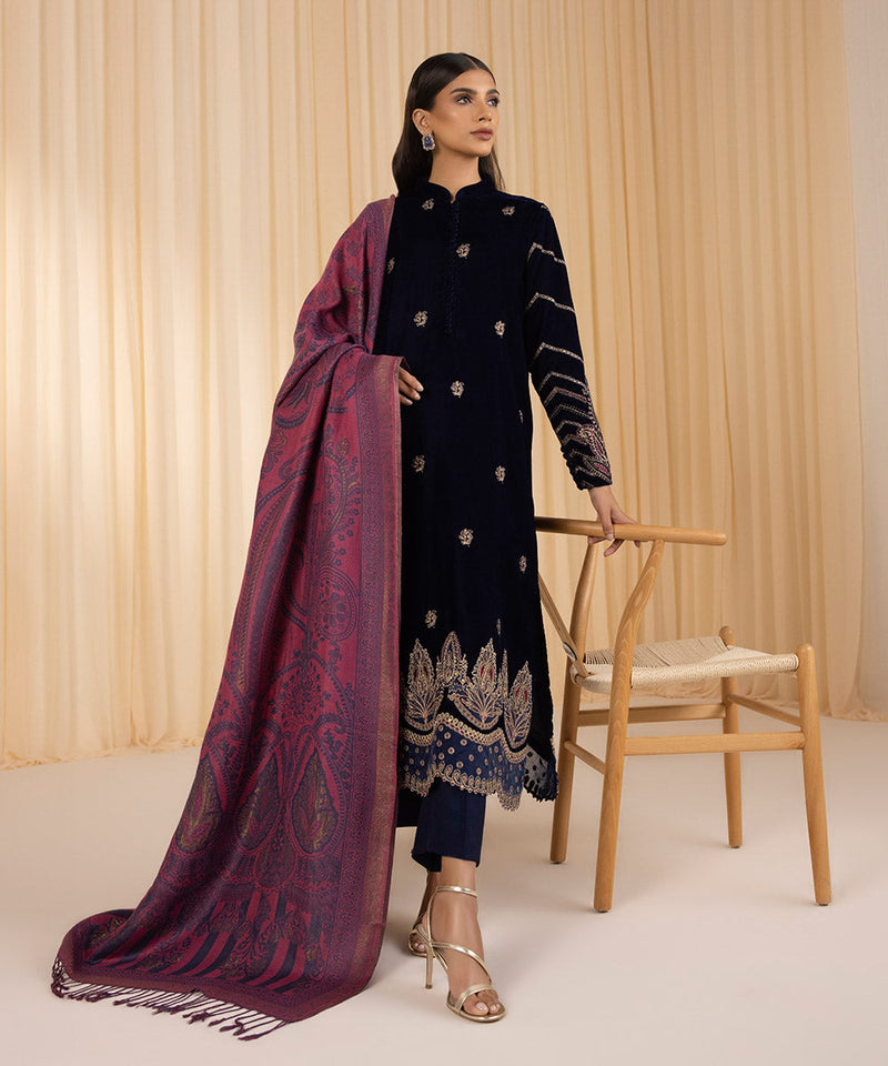 3 Piece - Embroidered Velvet Suit