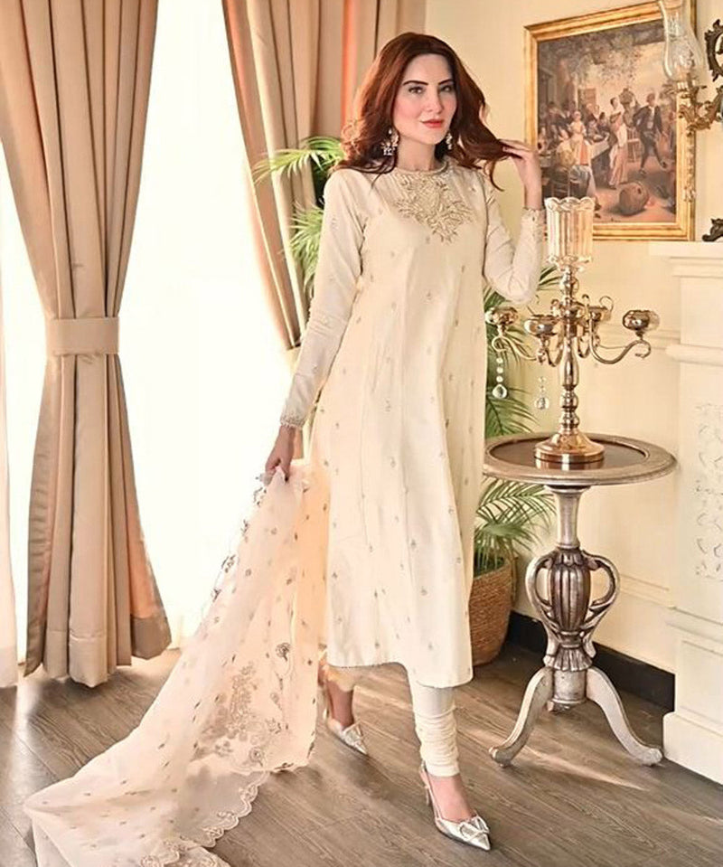 3 Piece - Embroidered Raw Silk Suit