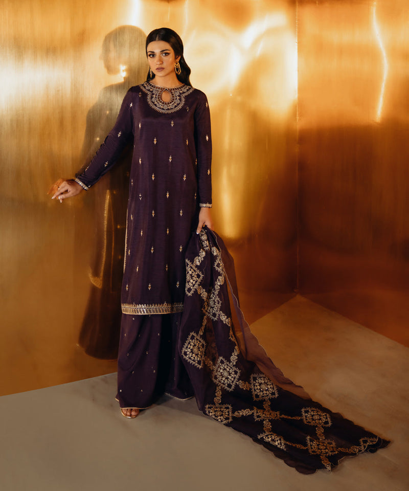 3 Piece - Embroidered Raw Silk Suit