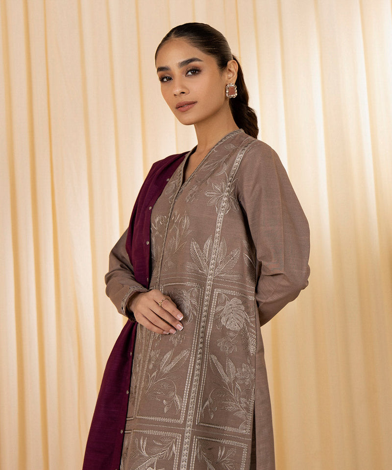 3 Piece - Embroidered Khaddar Suit