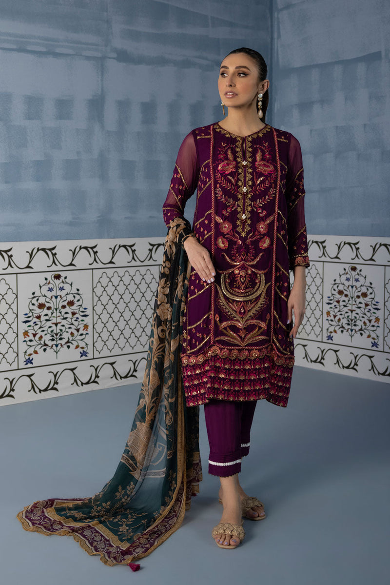 2 Piece - Embroidered Chiffon Suit