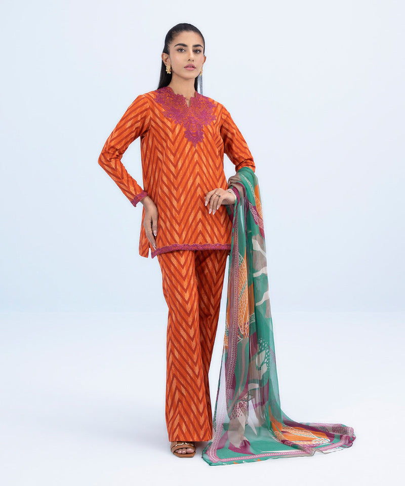 3 Piece - Embroidered Light Khaddar Suit