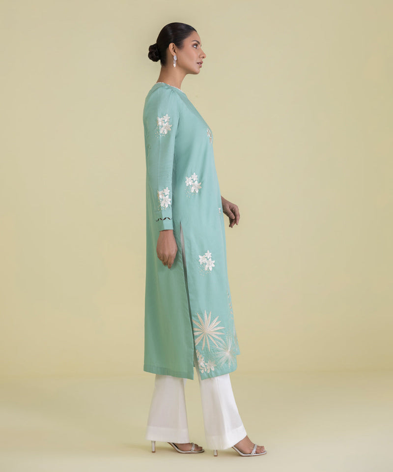 Embroidered Cotton Satin Shirt