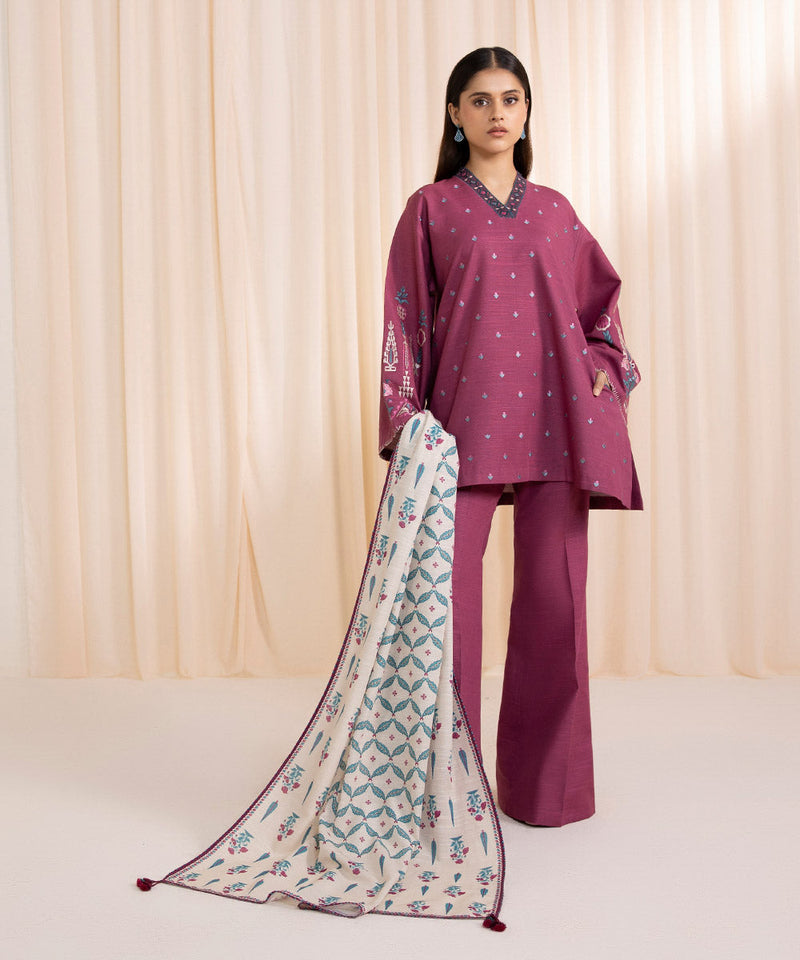 3 Piece - Embroidered Khaddar Suit