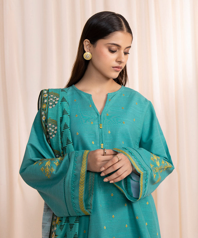 3 Piece - Embroidered Khaddar Suit