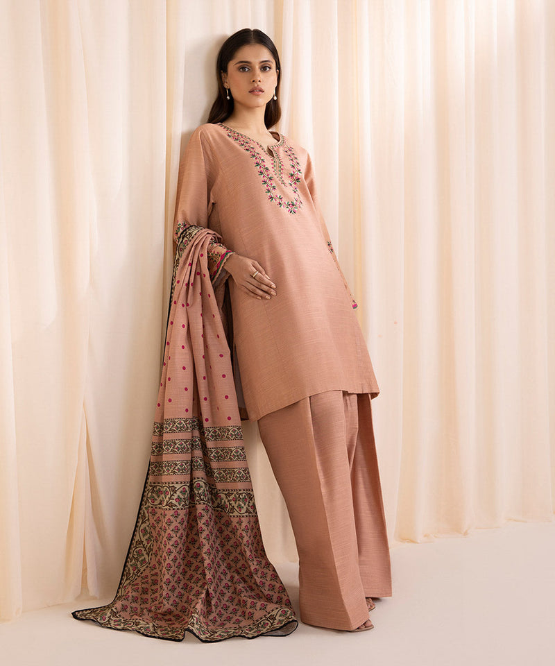 3 Piece - Embroidered Khaddar Suit