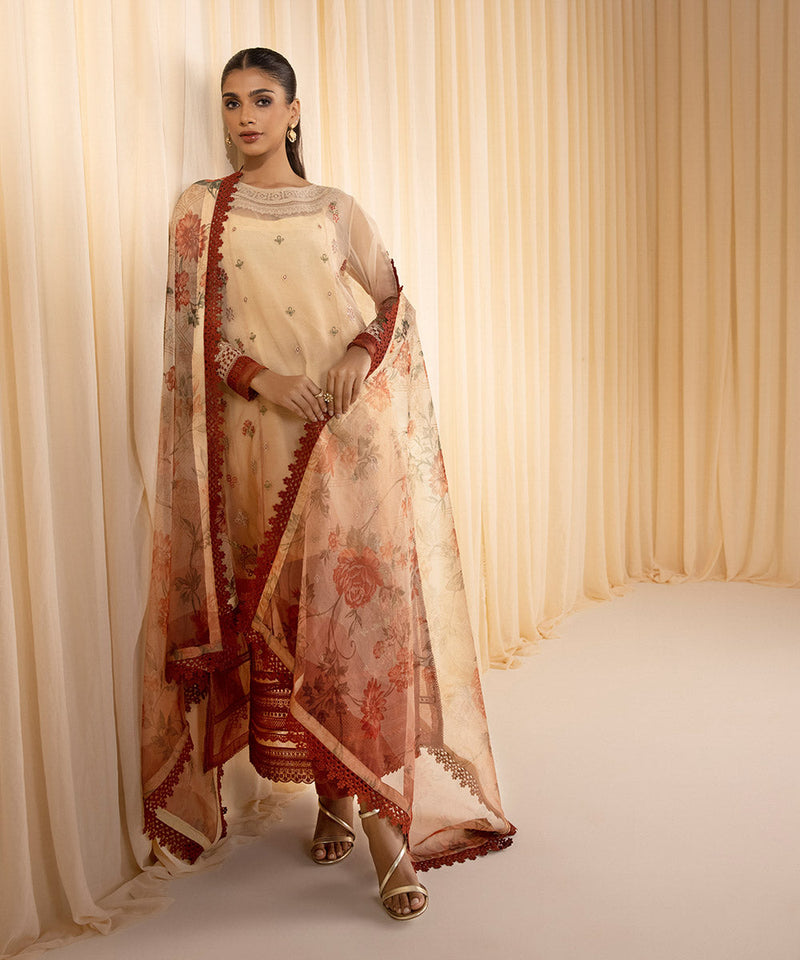 3 Piece - Embroidered Organza Suit