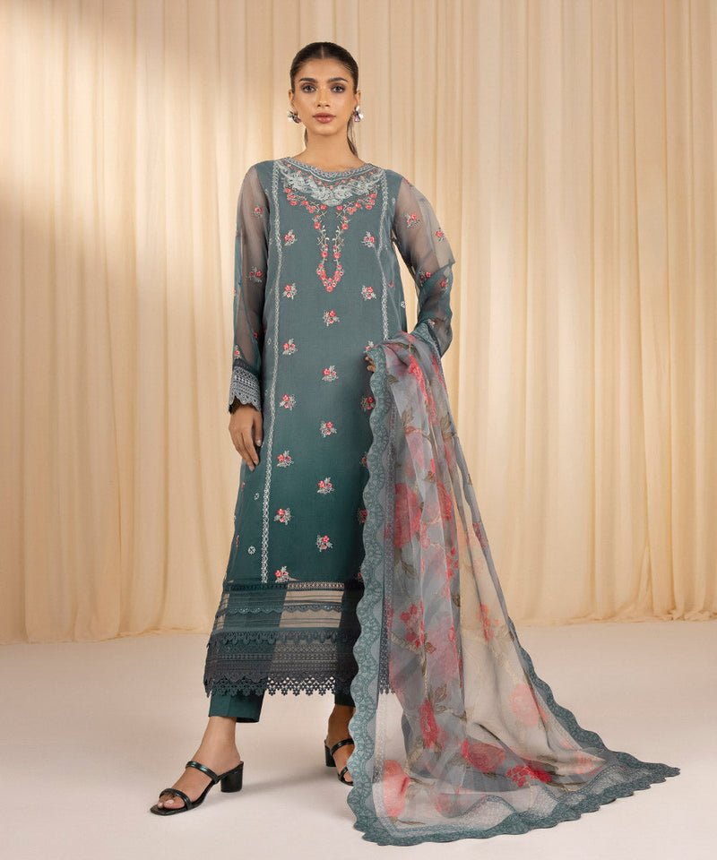 3 Piece - Embroidered Organza Suit