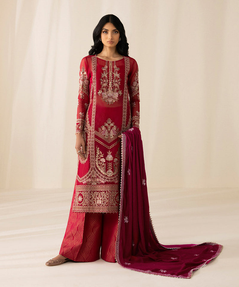 3 Piece - Embroidered Organza Suit
