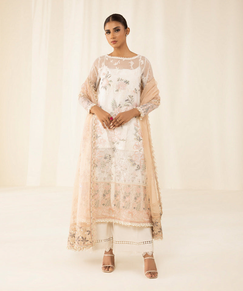 3 Piece - Embroidered Organza Suit