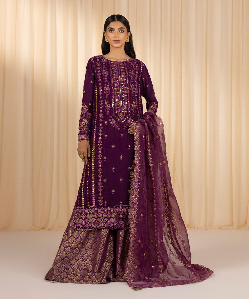 3 Piece - Embroidered Velvet Suit