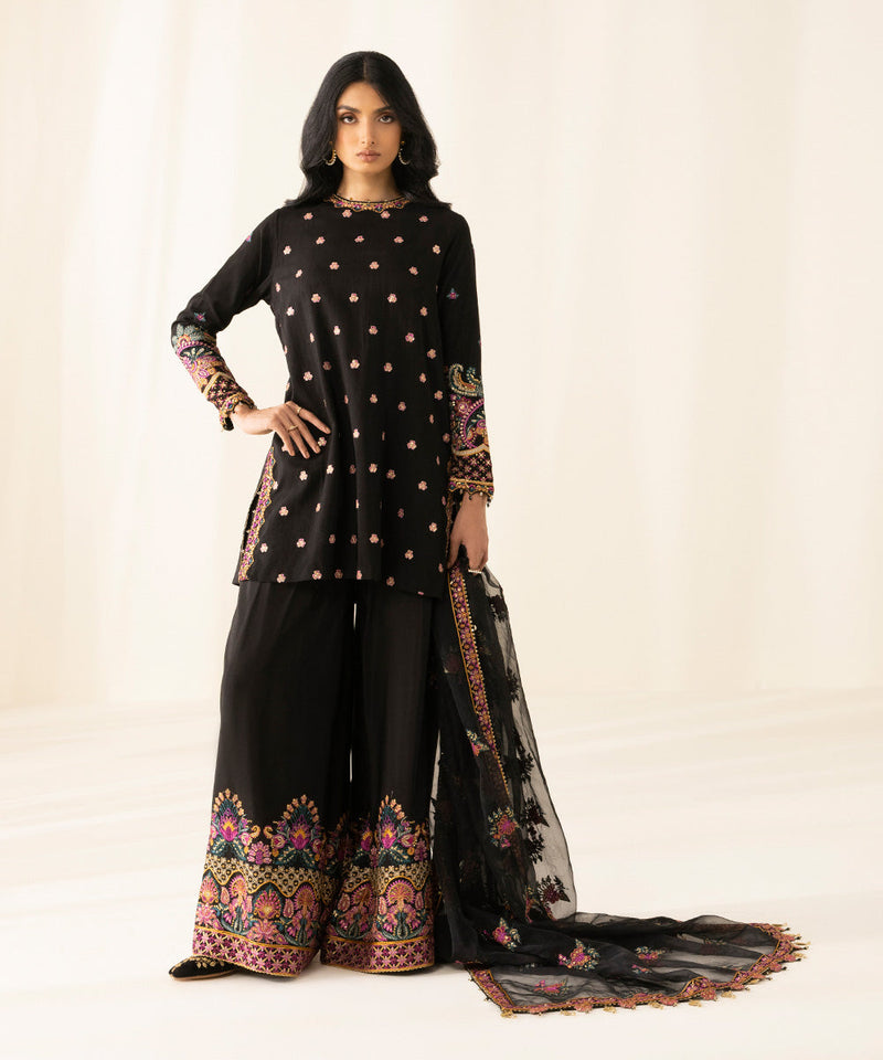 3 Piece - Embroidered Raw Silk Suit