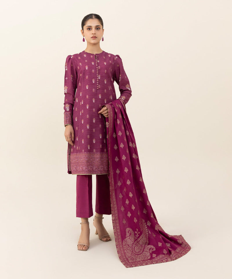 3 Piece - Printed Zari Khaddar Suit